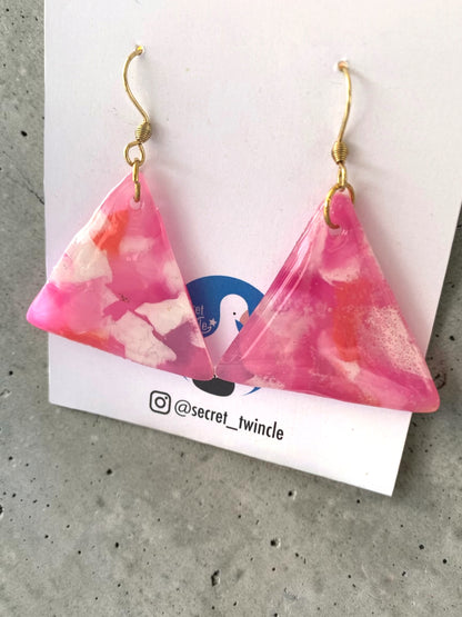 Triangle Drop Earrings│Recycled Bottle Caps│Pink & White