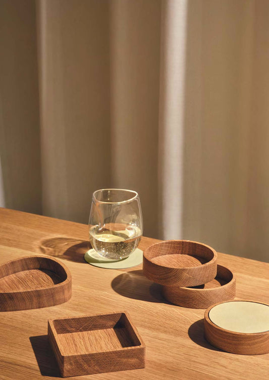 Oak Storage Box for Recycled Leather Coasters | Serve & Store