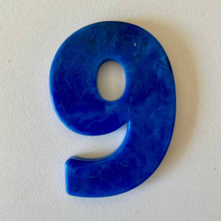Custom recycled plastic house number for letterboxes blue variant number 9.