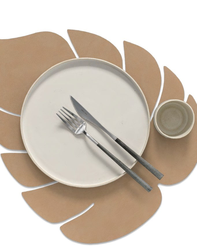 Recycled Leather Table Mat 4pk - Monstera | Hippo | Handcrafted Denmark