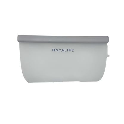 Reusable silicone food storage bag with flat base, pinch-seal top and slide-on sealing bar, showing measurement markings on translucent silicone.