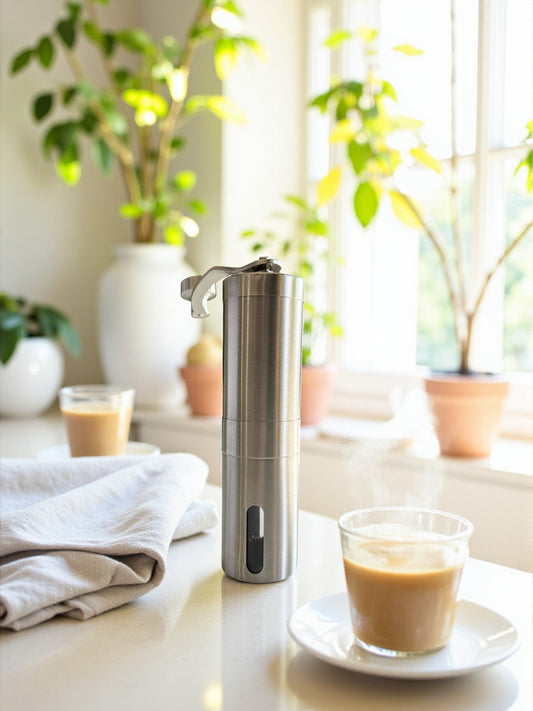 Manual Stainless Steel Coffee Grinder with Ceramic Burr | Portable Adjustable Hand Coffee Grinder