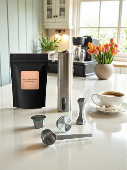 Nespresso Reusable Coffee Pods - Barista pack | Stainless Steel Capsules, Grinder & Accessories Set