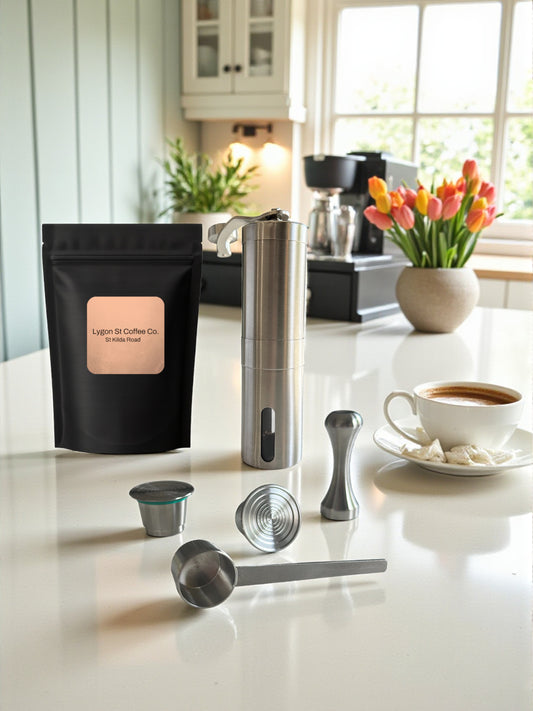 Nespresso Reusable Coffee Pods - Barista pack | Stainless Steel Capsules, Grinder & Accessories Set