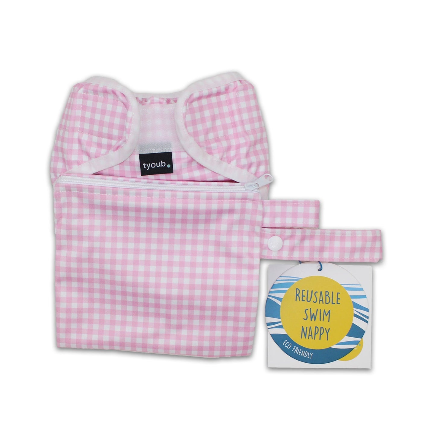 On The Go Gift Set - Reusable Swim Nappy, Wet Bag and Baby Bib - Pink Gingham