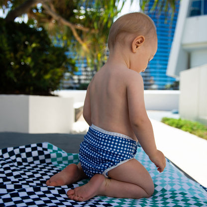 On The Go Gift Set - Reusable Swim Nappy, Wet Bag and Baby Bib - Blue Gingham