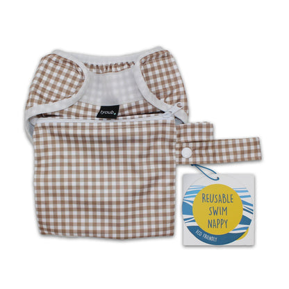 On The Go Gift Set - Reusable Swim Nappy, Wet Bag and Baby Bib - Fawn Gingham