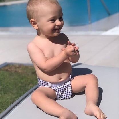 On The Go Gift Set - Reusable Swim Nappy, Wet Bag and Baby Bib - Black Gingham