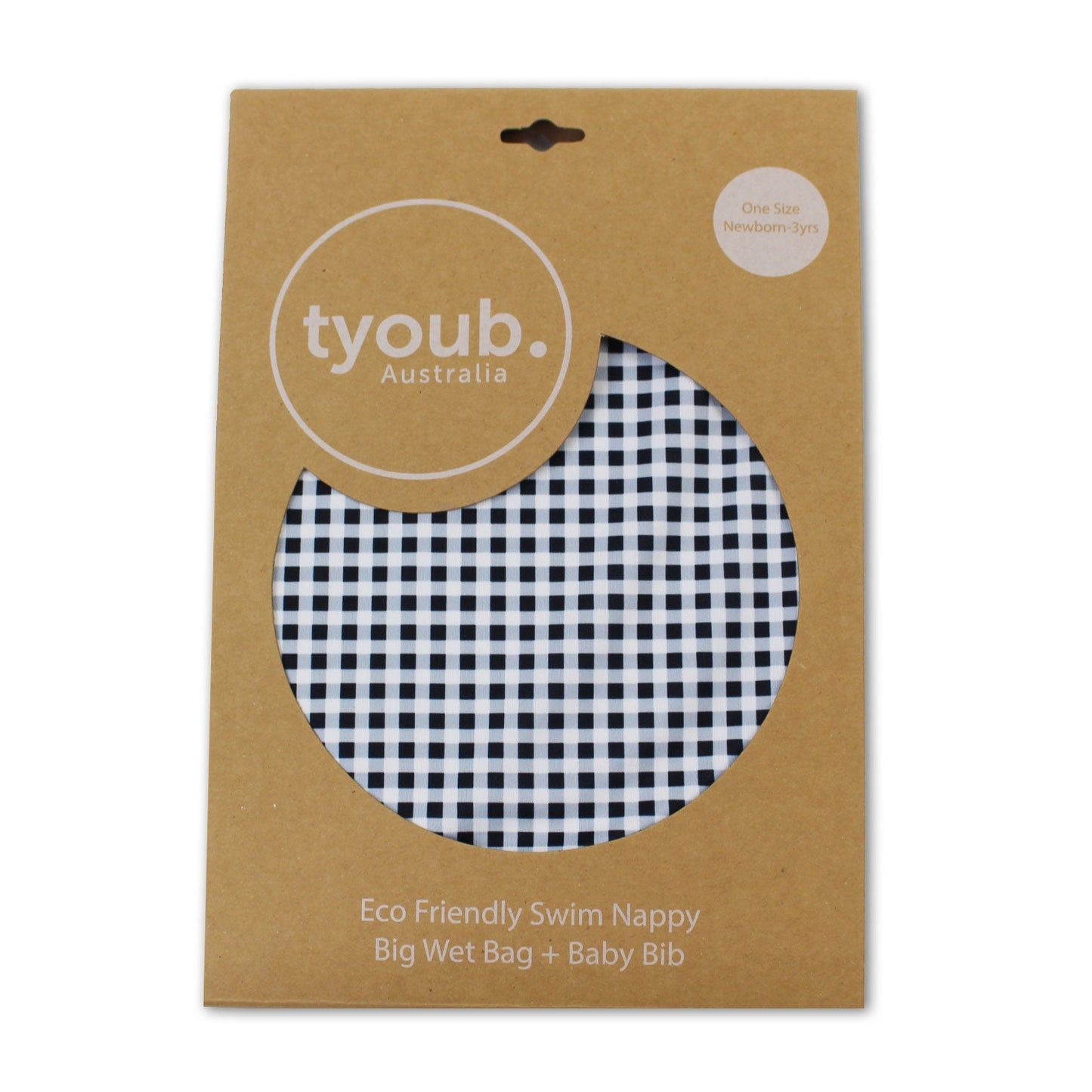 On The Go Gift Set - Reusable Swim Nappy, Wet Bag and Baby Bib - Black Gingham