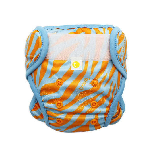 Adjustable Reusable Swim Nappy and Wet Bag - Tiger Blue Orange