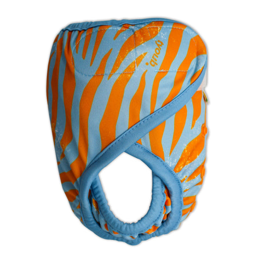 Adjustable Reusable Swim Nappy and Wet Bag - Tiger Blue Orange