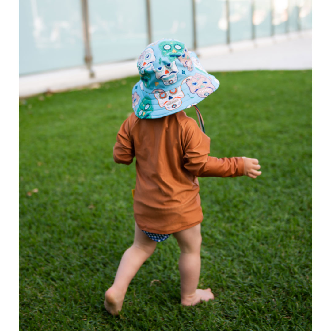 Kids Wide Brim Bucket Hat - Skulls Serape Stripe