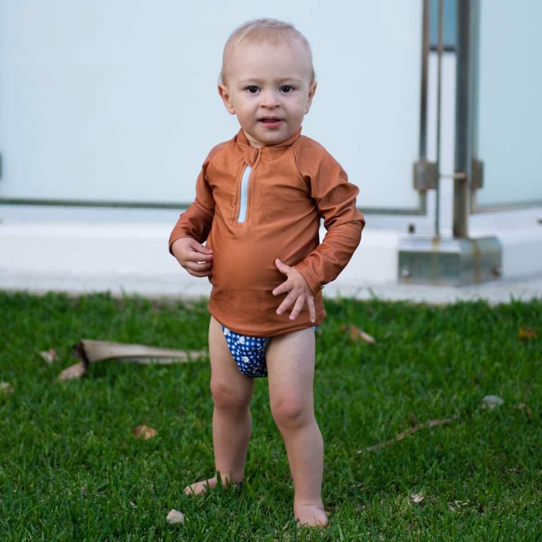 Long Sleeve Raglan Rash Vest - Terracotta Kids