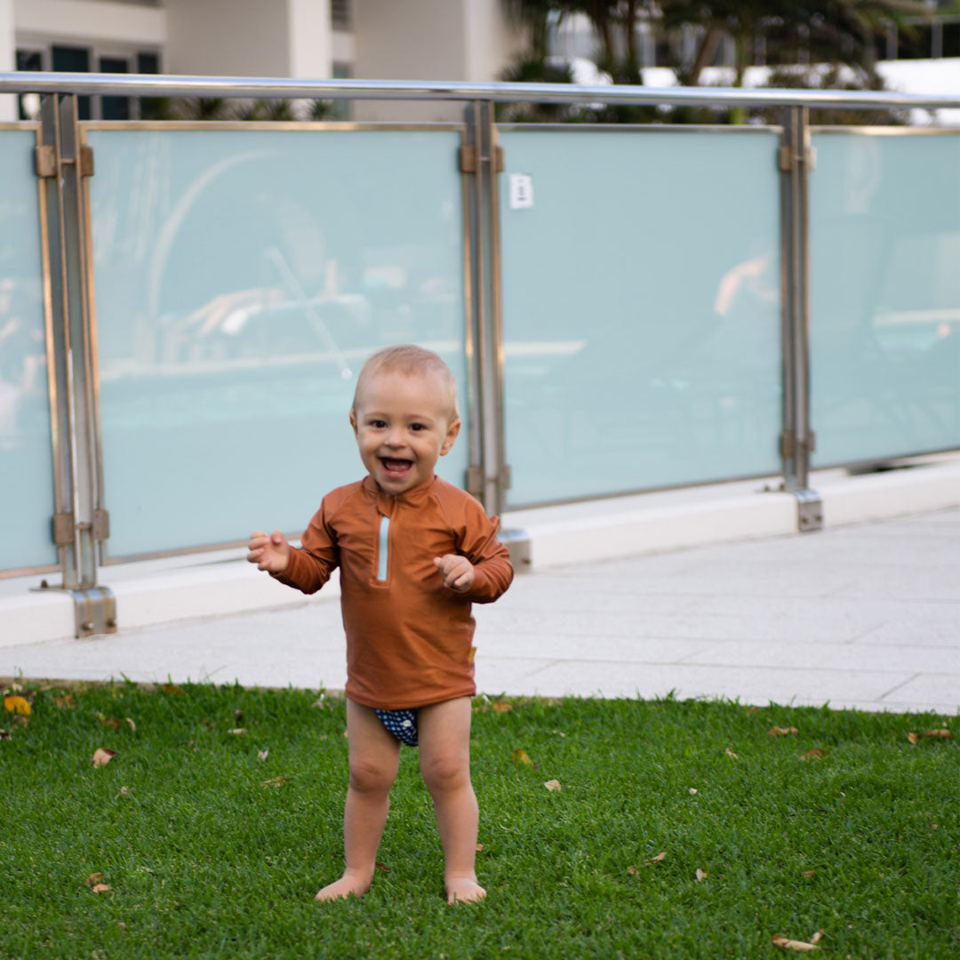 Long Sleeve Raglan Rash Vest - Terracotta Kids
