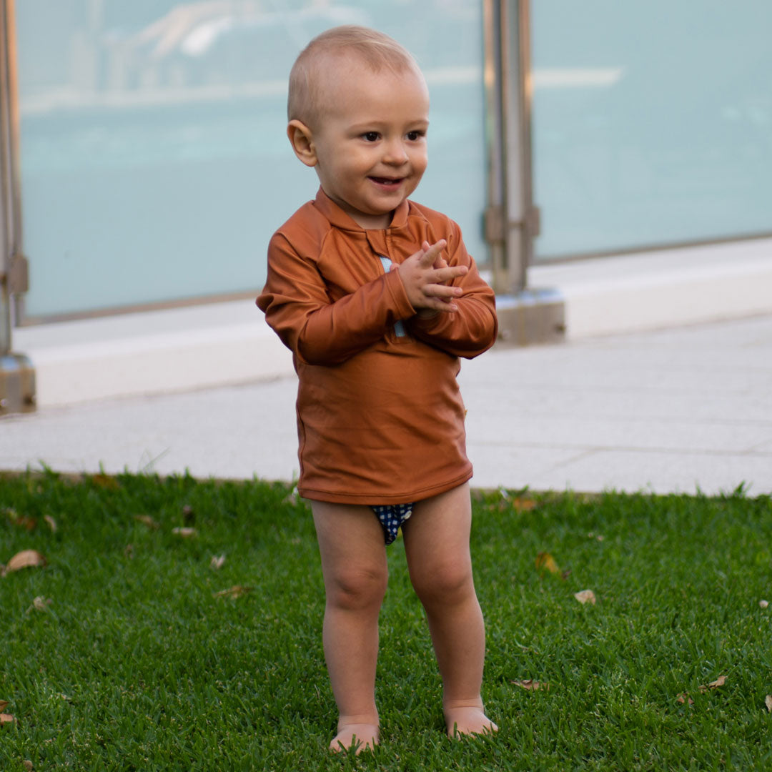 Long Sleeve Raglan Rash Vest - Terracotta Kids