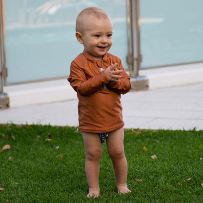 Long Sleeve Raglan Rash Vest - Terracotta Kids