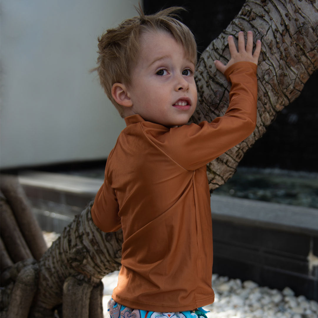 Long Sleeve Raglan Rash Vest - Terracotta Kids
