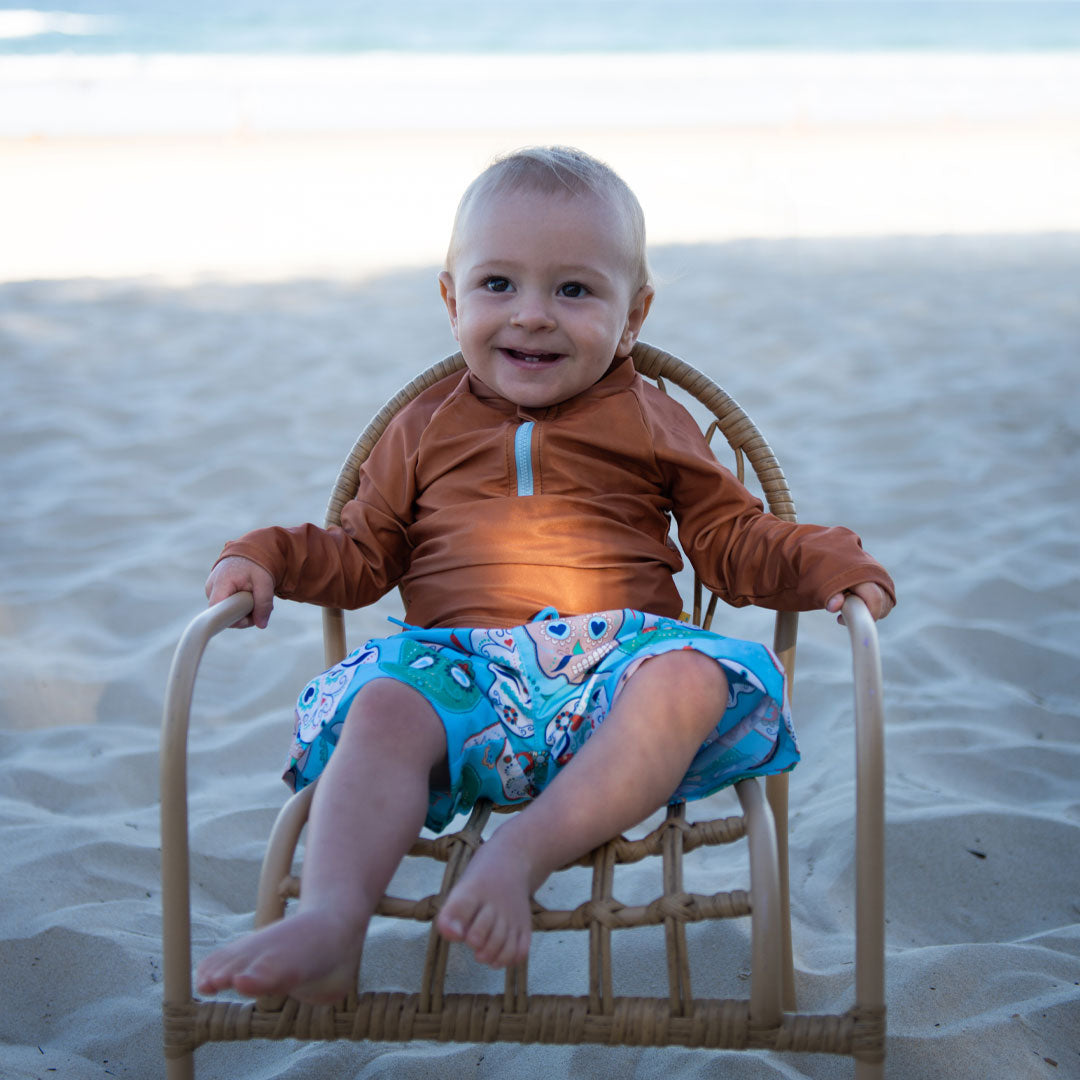 Long Sleeve Raglan Rash Vest - Terracotta Kids