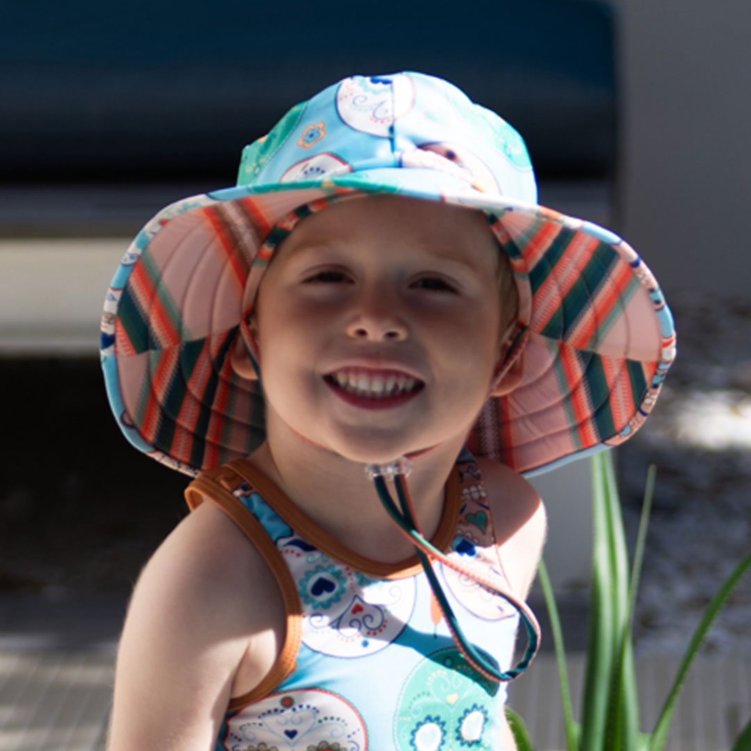 Kids Wide Brim Bucket Hat - Skulls Serape Stripe