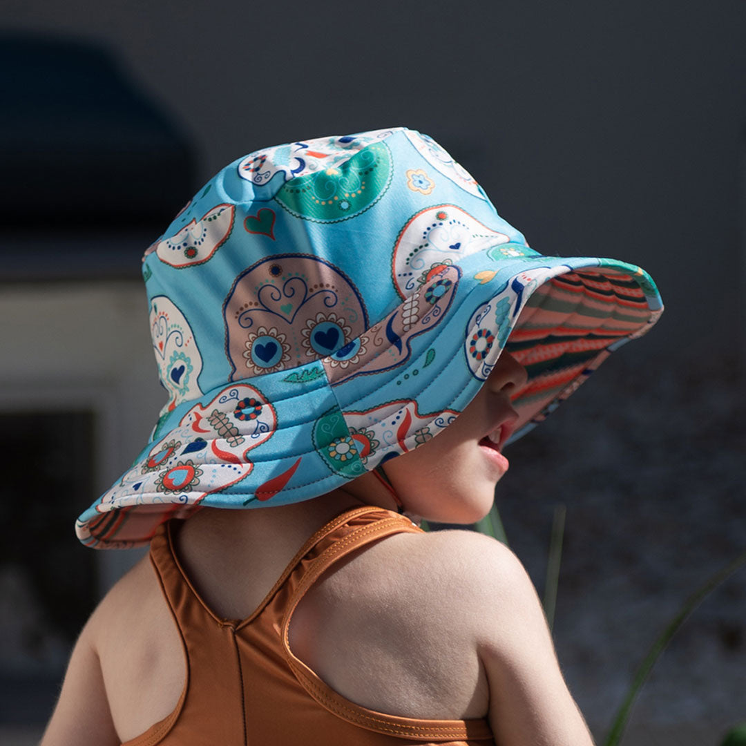 Kids Wide Brim Bucket Hat - Skulls Serape Stripe
