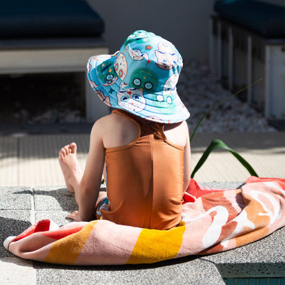 Kids Wide Brim Bucket Hat - Skulls Serape Stripe