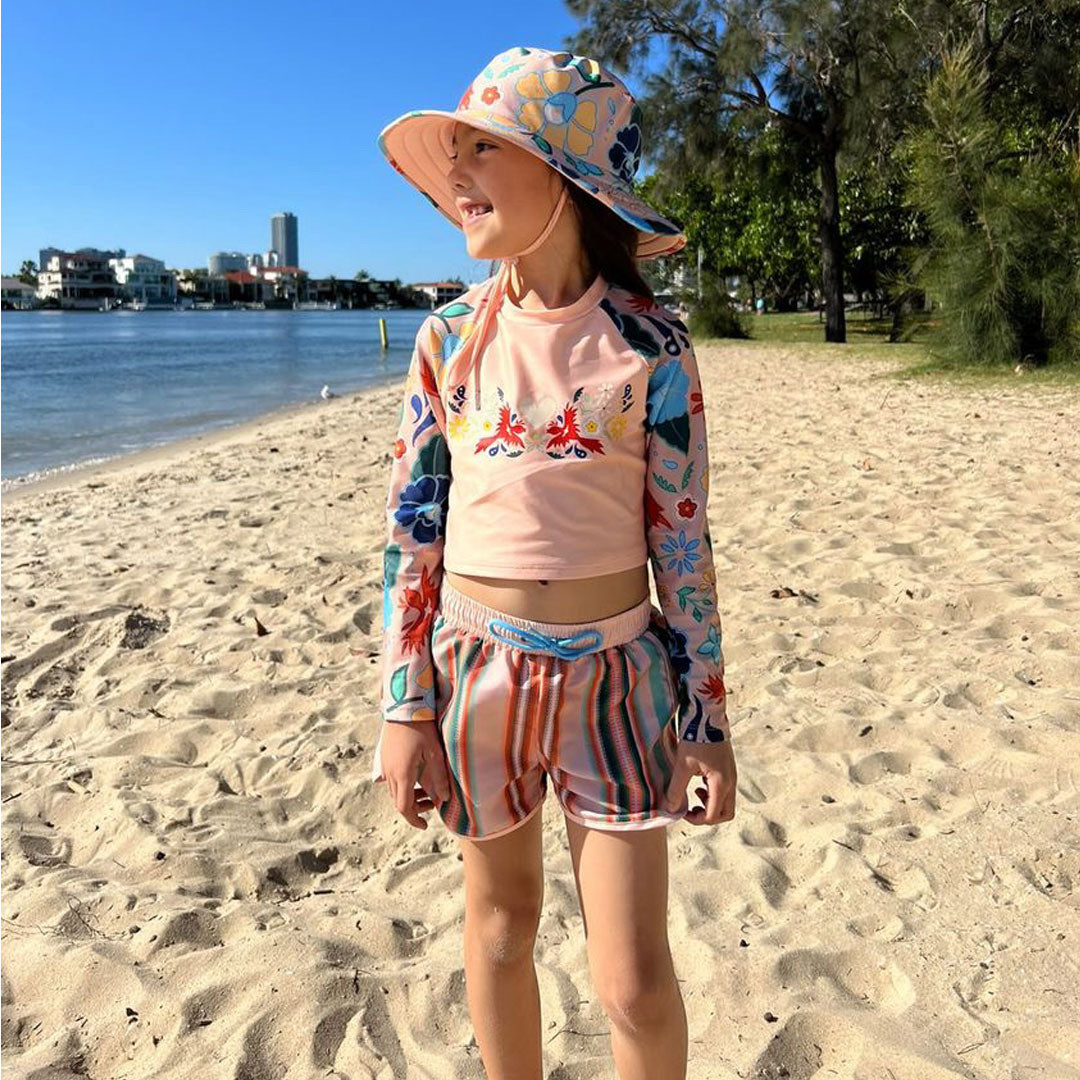 Long Sleeve Cropped Rash Vest - Girls - Phoenix Print | Vanilla