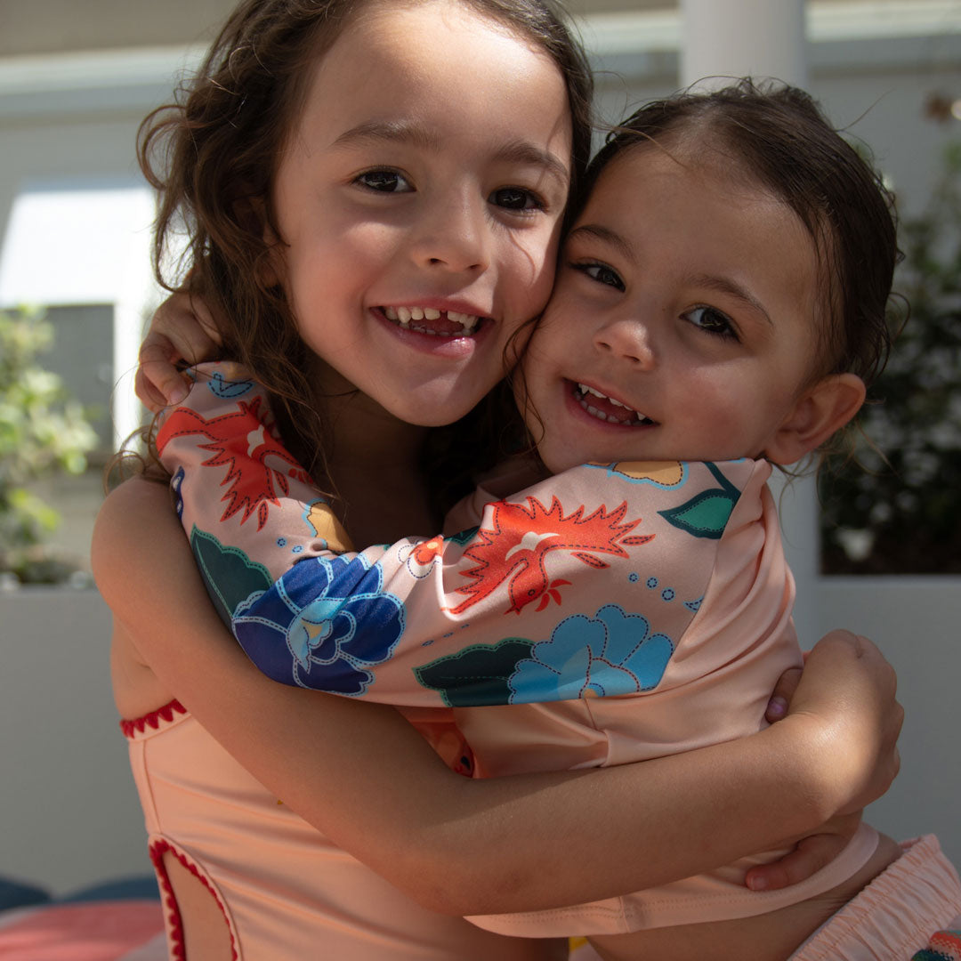 Long Sleeve Cropped Rash Vest - Girls - Phoenix Print | Vanilla