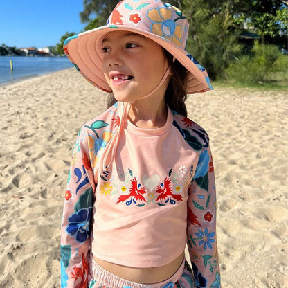Long Sleeve Cropped Rash Vest - Girls - Phoenix Print | Vanilla