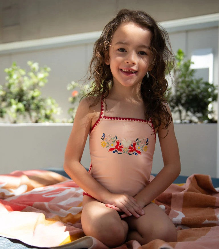 Kids Embroidered Swimsuit | Vanilla Fire Bird | Recycled Polyester | UPF 50+