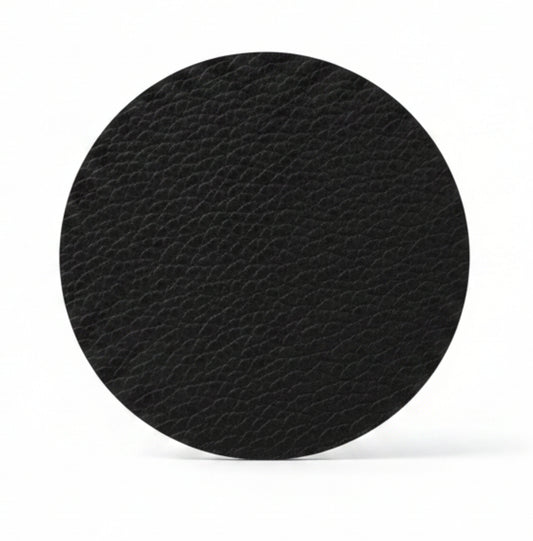 Circle recycled leather coaster featuring the signature LIND DNA buffalo texture.