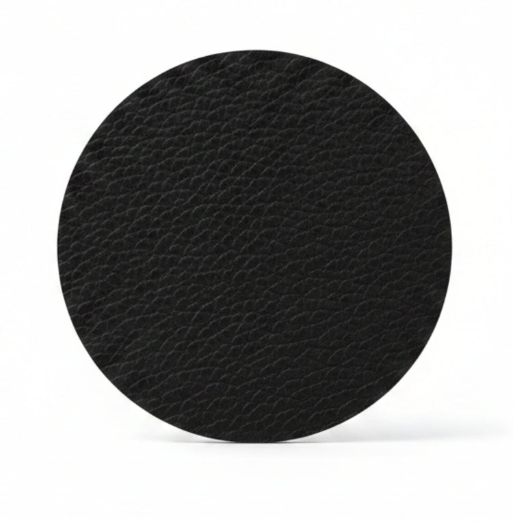 Circle recycled leather coaster featuring the signature LIND DNA buffalo texture.