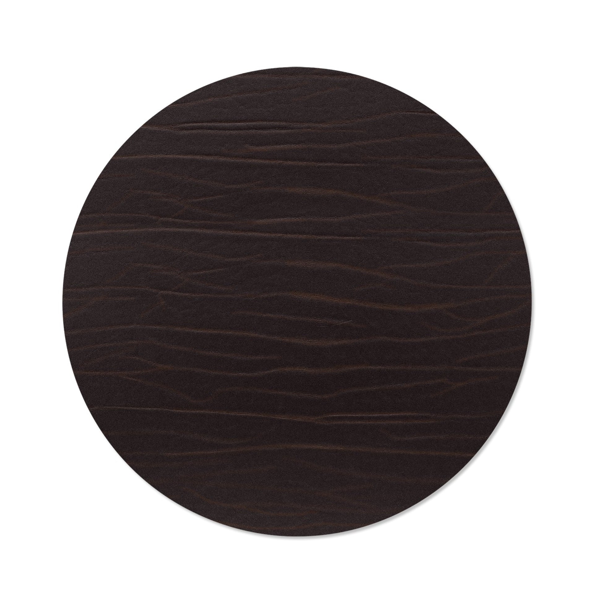 Circle recycled leather placemat featuring the signature LIND DNA Buffalo texture.