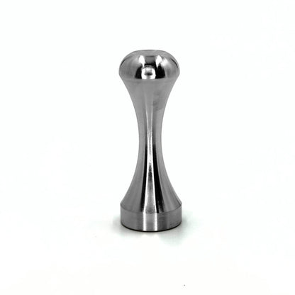 Pod Star stainless steel coffee tamper for Espressotoria or Nespresso on a white background.