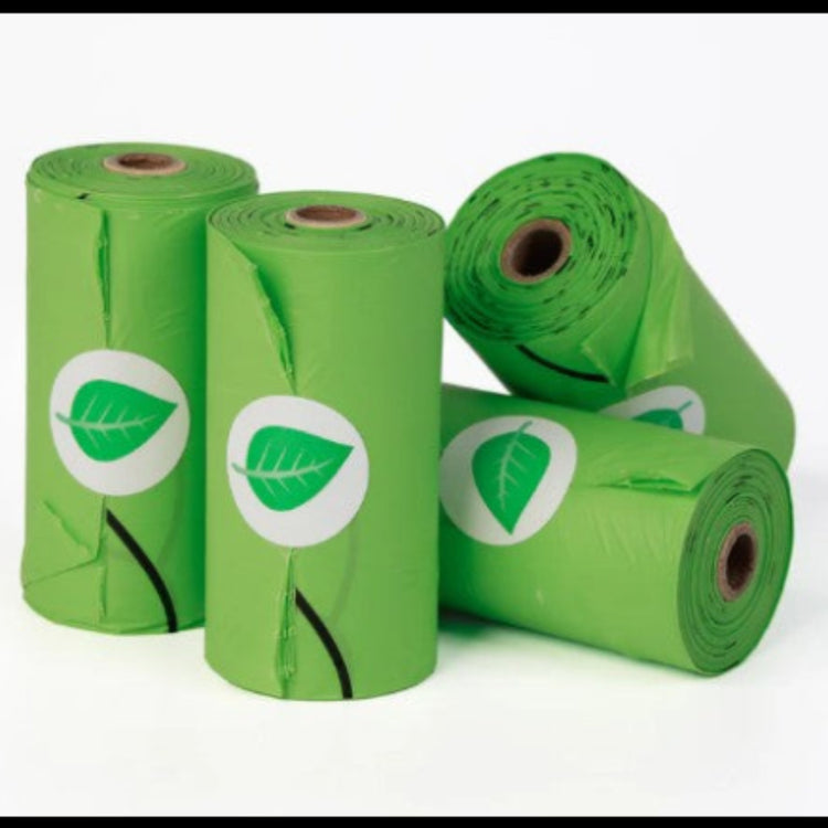 Set of 4 rolls of green compostable cat poop bags for litter tray scooping, certified home compostable to Australian standard AS 5810.