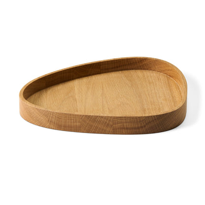 Curve recycled leather coaster box oak nature side view.