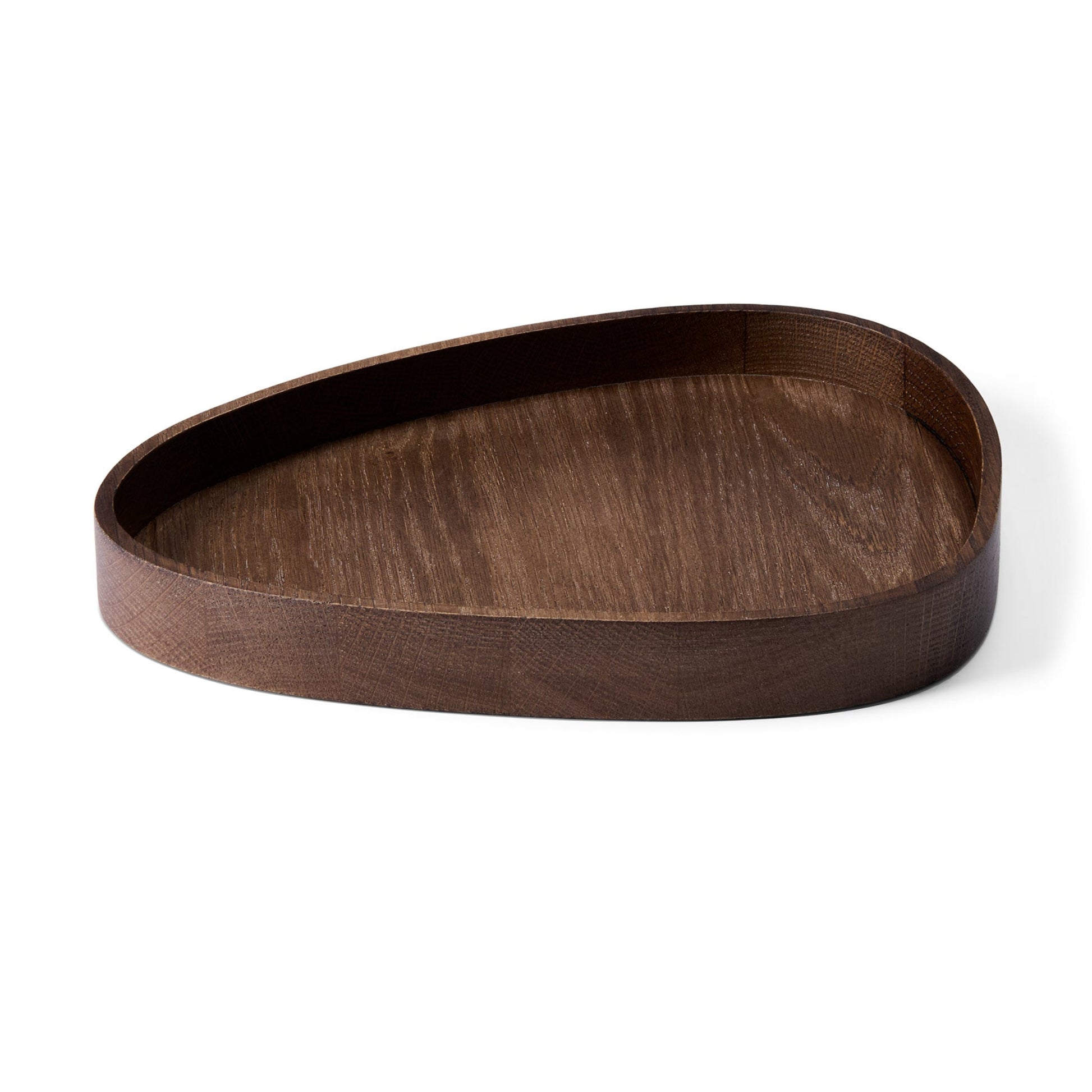 Curve recycled leather coaster box oak smoked side view.