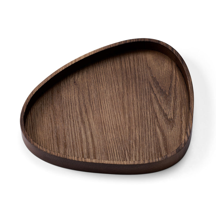 Lind DNA Curve recycled leather coaster box oak smoked top view.