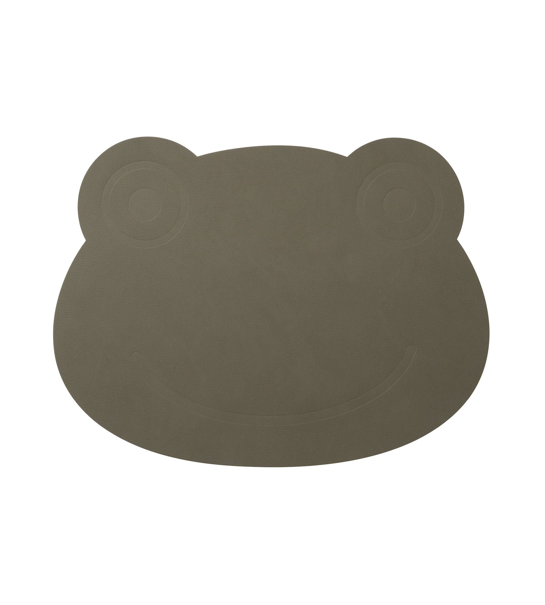 Placemat shaped like a frog face on a white background