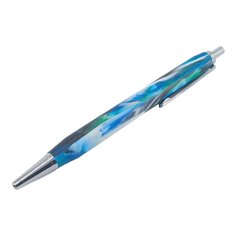 Eco-friendly retractable ballpoint pen in Turbulent sea. Sustainable office stationery made from recycled materials in Australia.