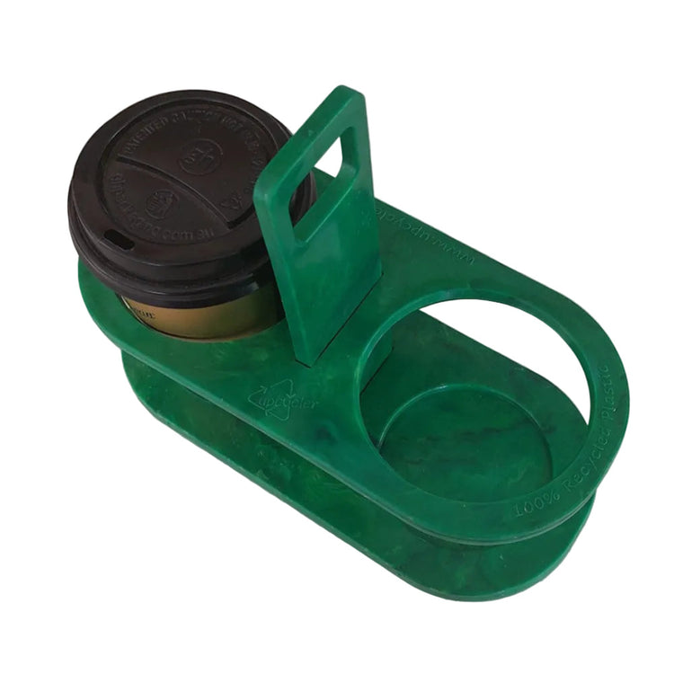 Marble-textured color options for the EcoSip Duo coffee caddy, handcrafted from upcycled plastic waste in green.