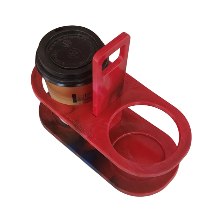 Marble-textured color options for the EcoSip Duo coffee caddy, handcrafted from upcycled plastic waste in red.