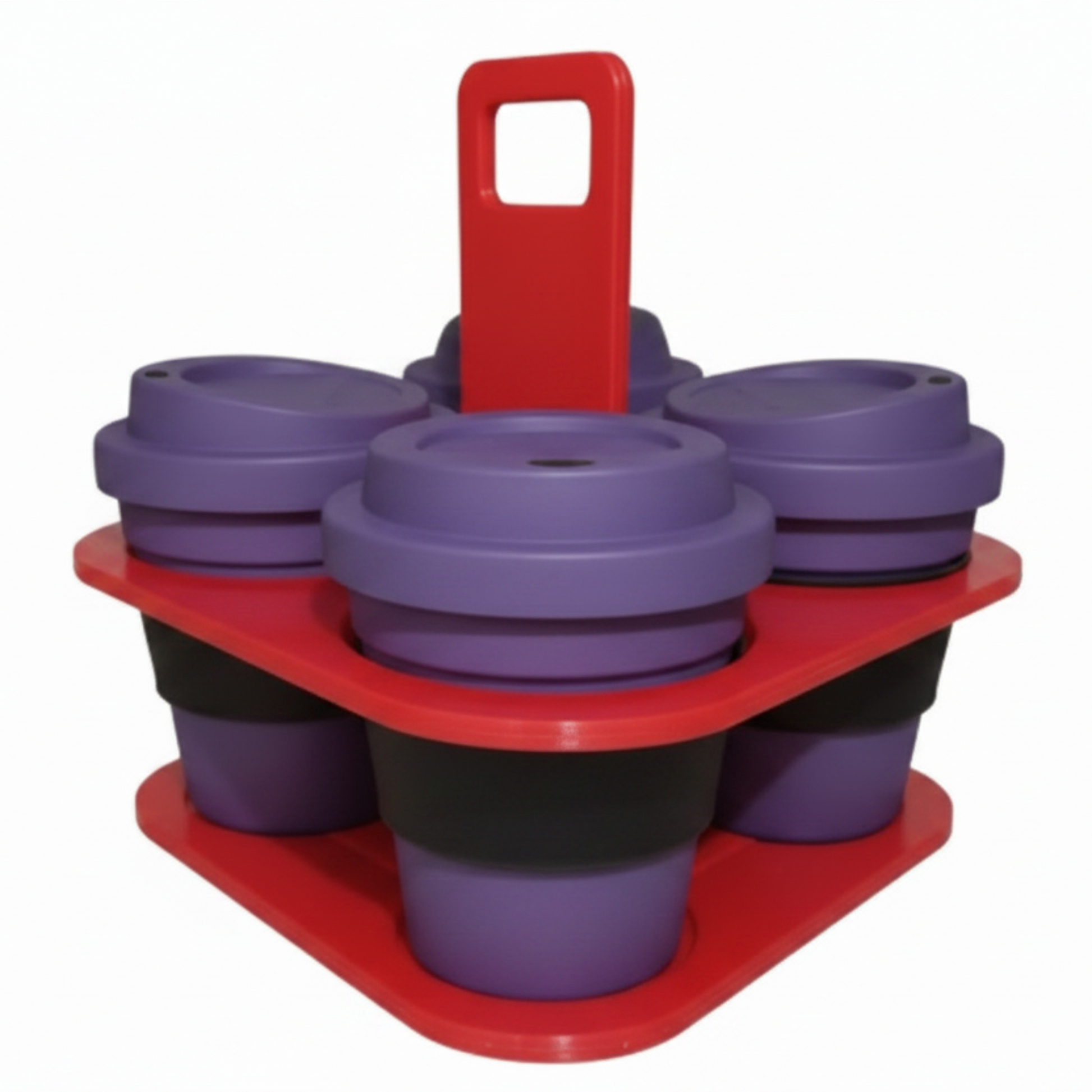 Fully assembled EcoSip Quad 4-cup coffee caddy carrier made from recycled plastic. Eco-friendly coffee holder in Australia.