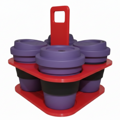 Fully assembled EcoSip Quad 4-cup coffee caddy carrier made from recycled plastic. Eco-friendly coffee holder in Australia.