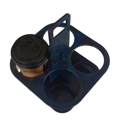 Different marbled colorways available for the EcoSip Quad coffee carrier in blue blend.