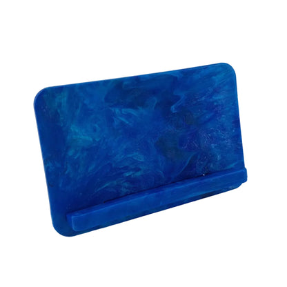 Fully assembled EcoView mobile phone stand made from marbled recycled plastic in Blue. Eco friendly desktop phone holder in Australia.