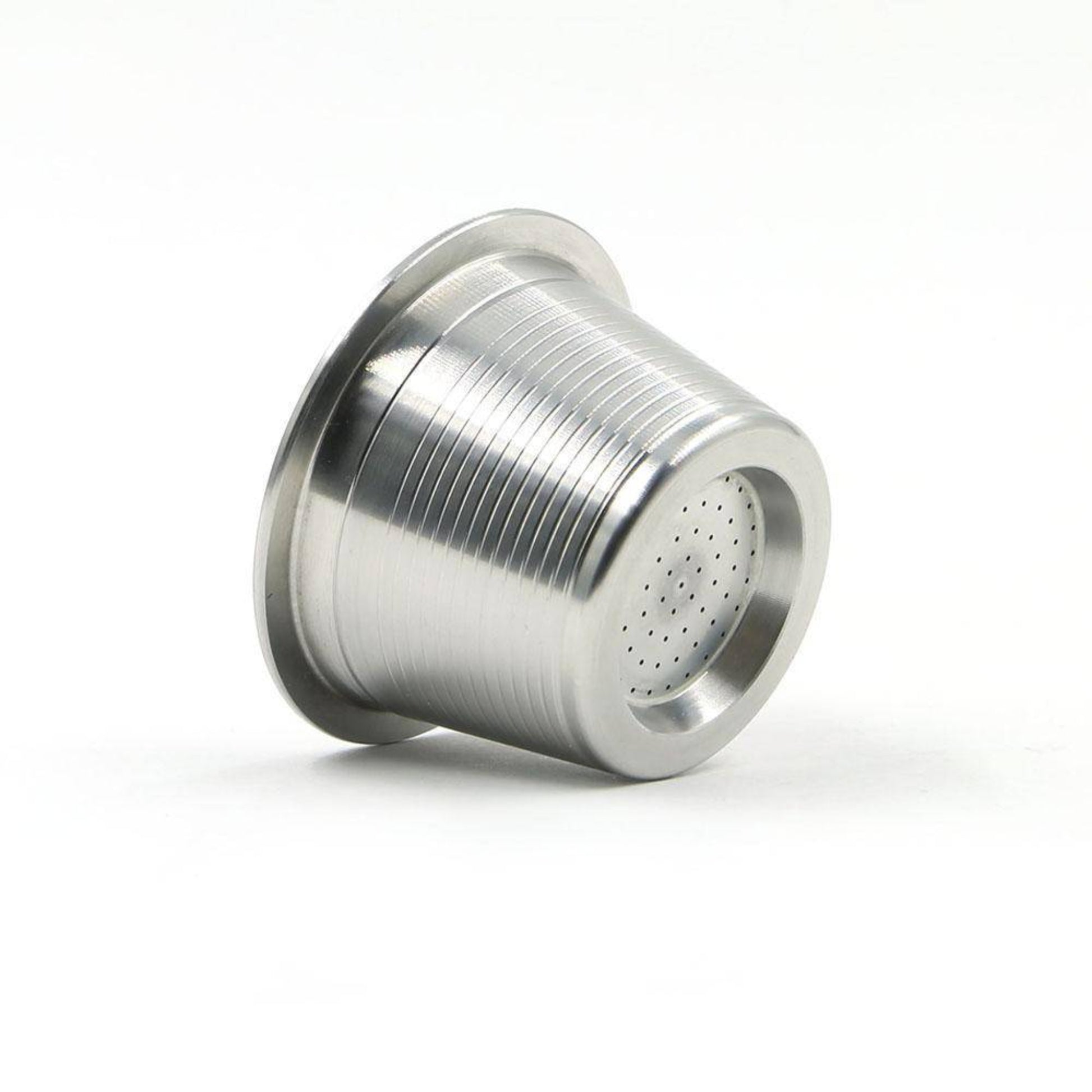 Pod Star marine-grade 316L stainless steel reusable coffee capsule shown back view on a pure white background, designed for Espressotoria coffee machines in Australia.