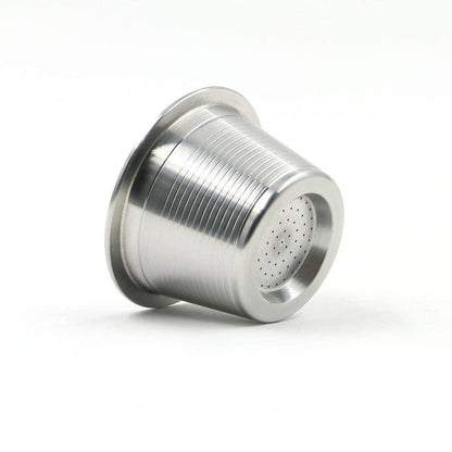 Pod Star marine-grade 316L stainless steel reusable coffee capsule shown back view on a pure white background, designed for Espressotoria coffee machines in Australia.
