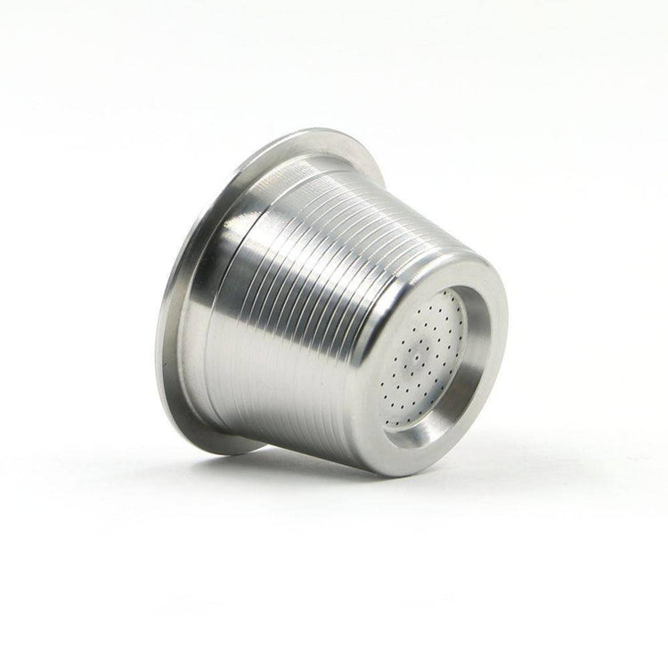 Pod Star marine-grade 316L stainless steel reusable coffee capsule shown back view on a pure white background, designed for Espressotoria coffee machines in Australia.