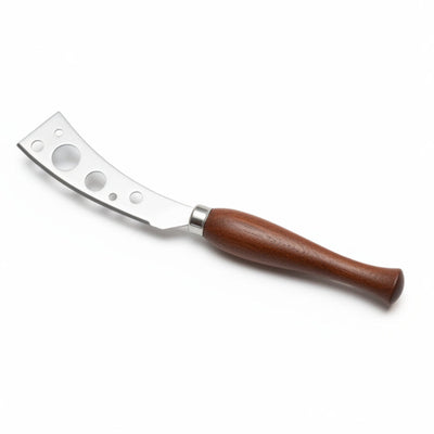 A high-quality stainless steel cheese knife with a hand-turned recycled timber handle, made by Lyons Woodturning in Jindera, New South Wales.