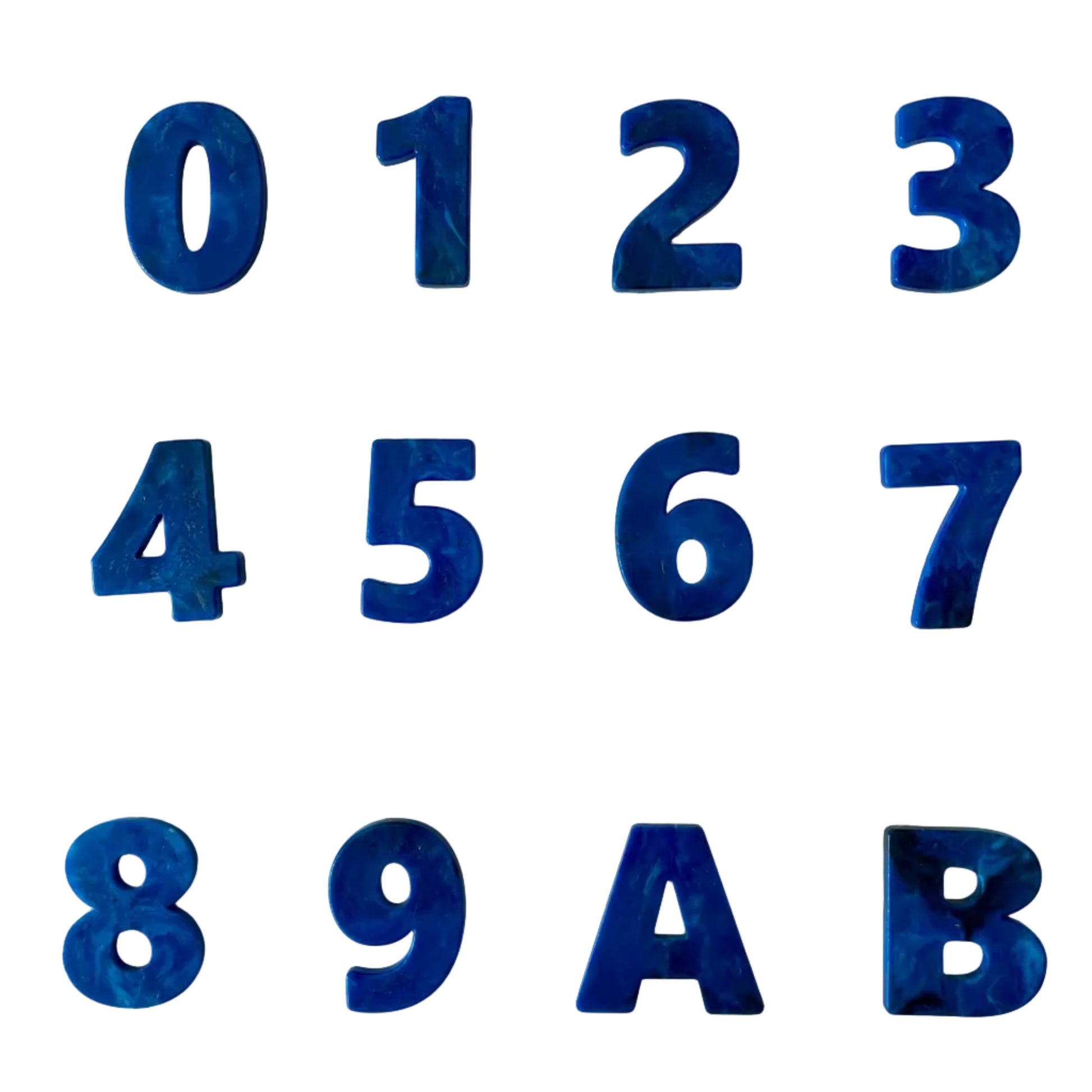 Custom recycled plastic house numbers for letterboxes with marbled texture blue palette.